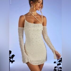 Oh Polly Cream Beaded Mini Dress